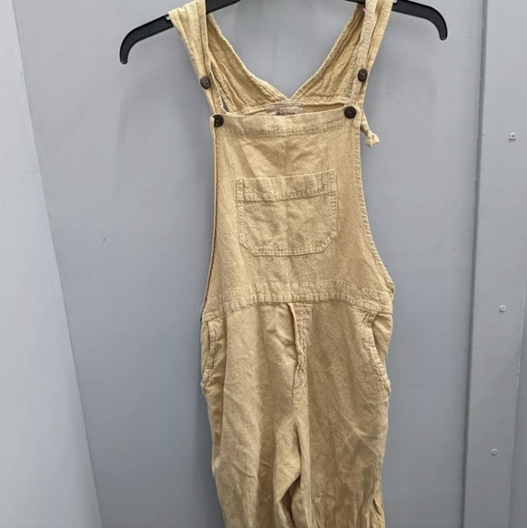 GANESH HIMAL BRILLIANT STRANGER Crinkle Cotton Tan Overalls Small Hippie - Picture 6 of 12